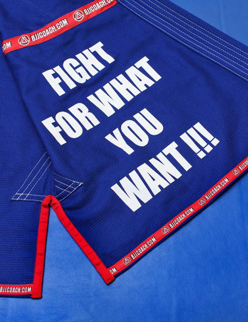 Fight for what you want graphic on the BJJ Association Gi