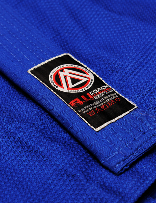 Lapel tag closeup of the BJJ Association Gi – Basic in blue