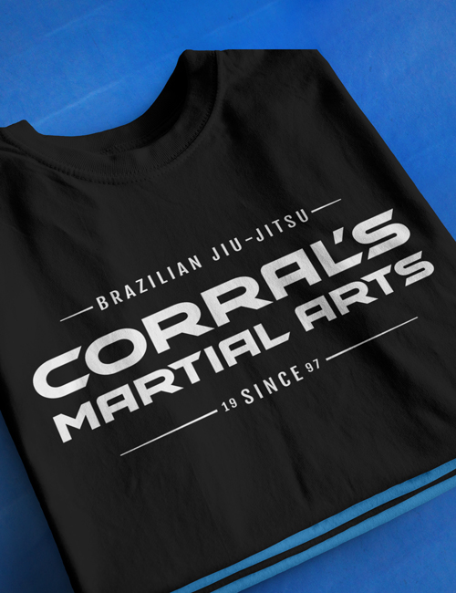 Black tournament t-shirt for Corral's Martial Arts